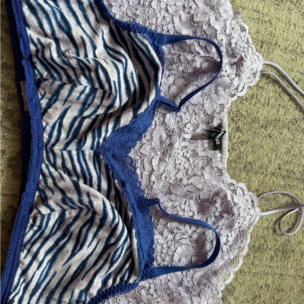 Blue and White Striped Lace Bralette